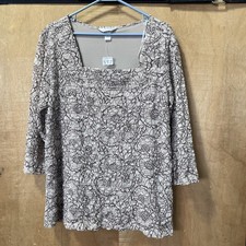 CJ Banks Women’s Lace Blouse Brown And Tan 3/4 Sheer Sleeve 1X NWT Lined Bodice