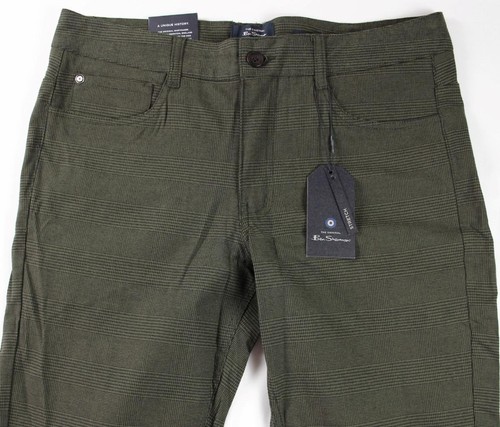 Ben Sherman Mens Jeans 32x32 Pants Slim Fit Olive Plaid Stretch Zip Fly Casual - Imagen 3 de 7