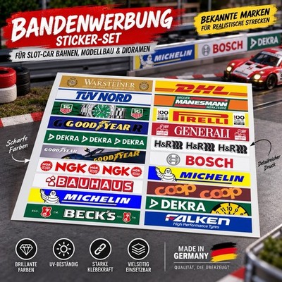 Bandenwerbung f. Carrera 132/140 Leitplanke Racing 1:32 1:24 Slotcar 70x10mm