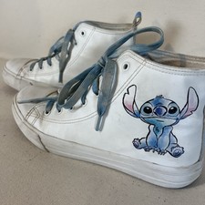 Disney Stitch High Top Sneakers White Women  s 6 Fun Tie-dyed Laces