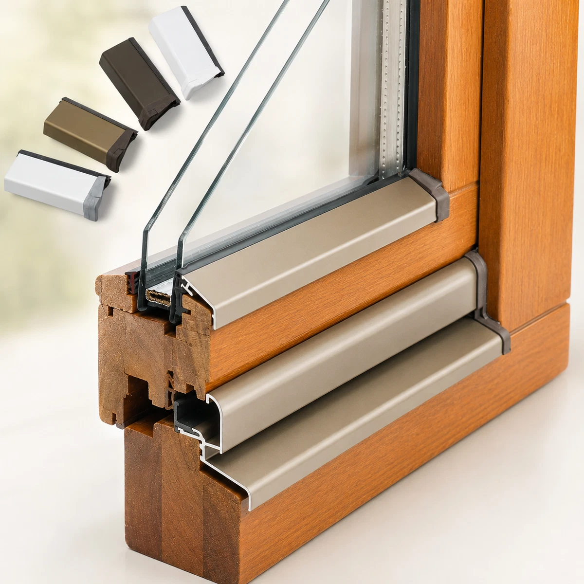 Perfil de cubierta de ala ventana de madera patas de clima ventana de aluminio protección contra la intemperie aluminio
