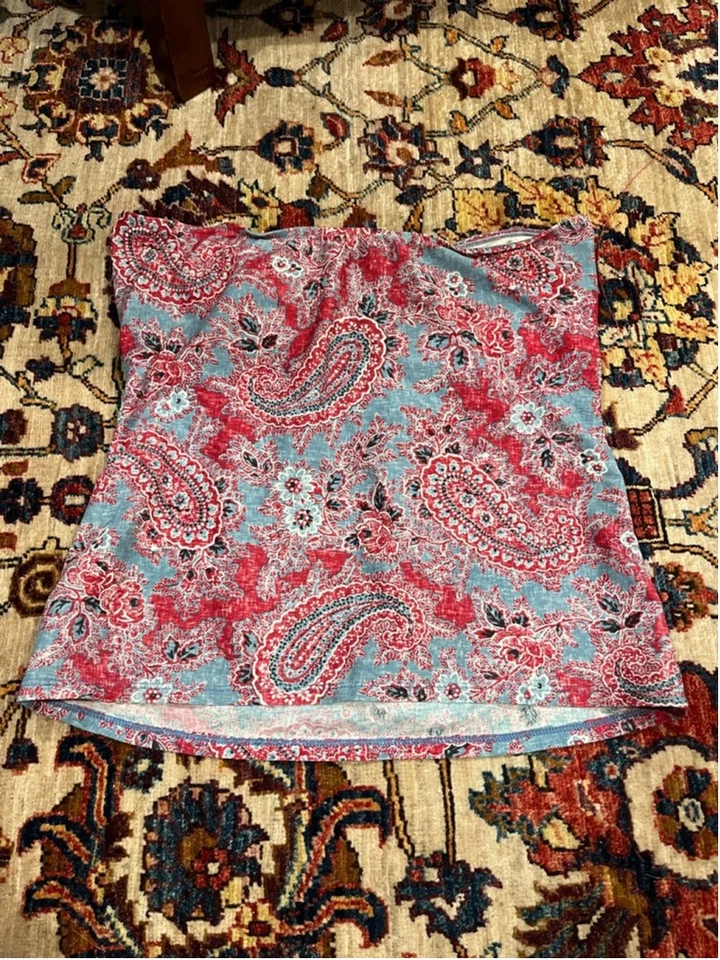 Ralph Lauren Paisley Tankini Top Blue Red Lace-Up Strapless Swim Size M - Image 3 of 4