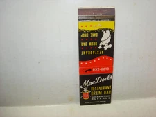 Mac Doel's Restaurant & Drum Bar, Buffalo, New York Matchbook