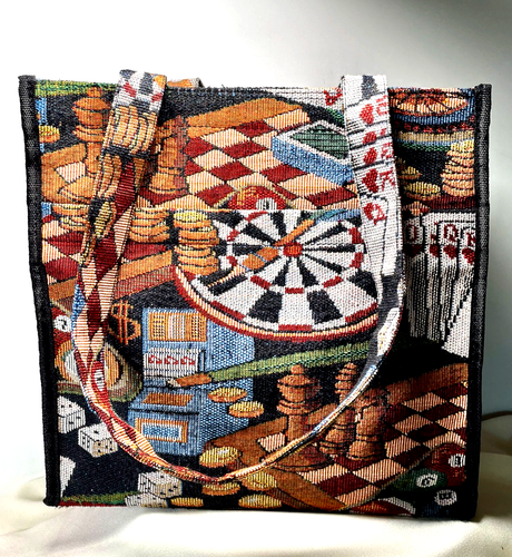 Tote Bag Multi-Color Casino Pattern Lined Upholstery Fabric  Coin Purse 11.5in - Picture 1 of 8