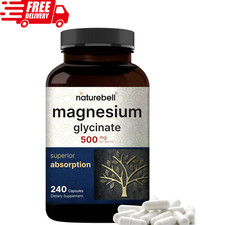 Magnesium Glycinate 500Mg, 240 Capsules  100 Chelated  Purified  Sleep, Musc