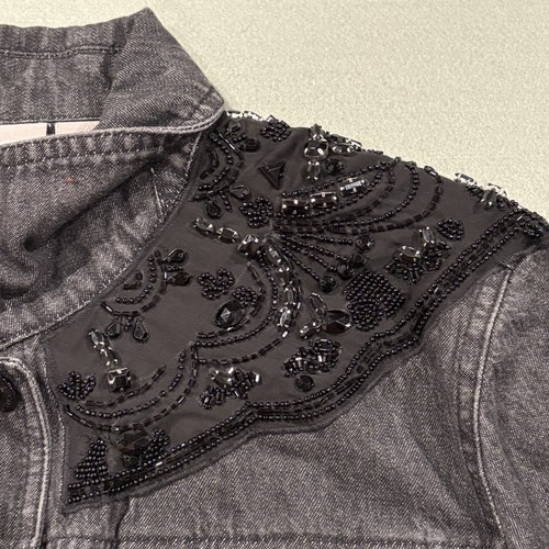Chicos Jacket Womens 2XL Black Denim Beaded Embellished Western Pockets Shirt - Picture 6 of 16
