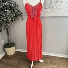 Lily Rose Maxi Dress Womens Medium Red Embroidered Spaghetti Strap Boho Rayon