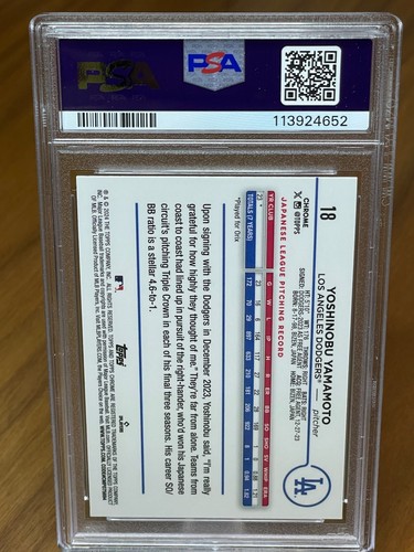 2024 Topps Chrome - Yoshinobu Yamamoto - Rookie - #18 - PSA 10 - Picture 3 of 3