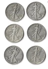 Lot Of 6 Walking Liberty Half Dollar 1939 D - 1947 90% Silver 2.17 Troy OZ