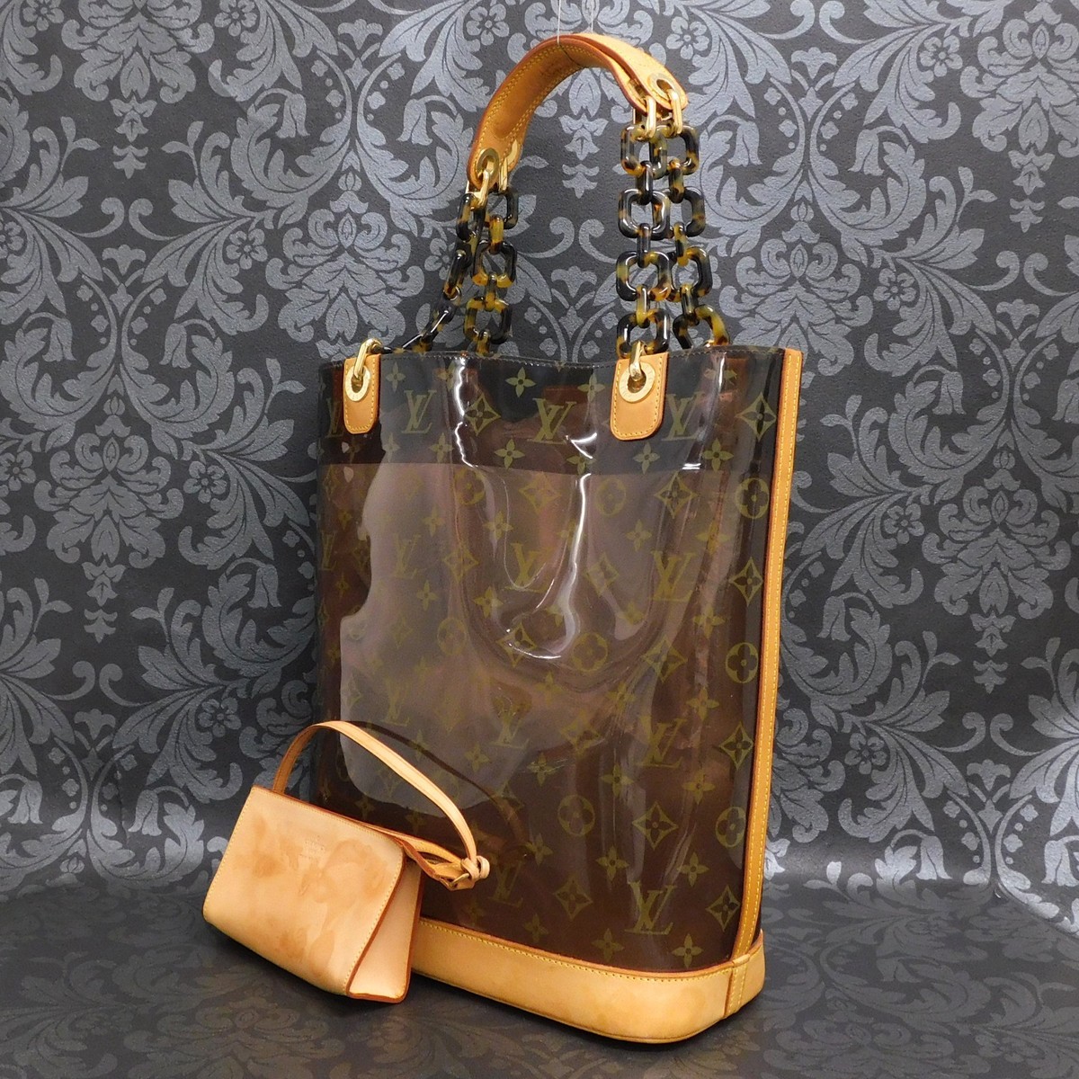 LOUIS VUITTON Monogram Clear Vinyl Cabas Ambre MM Tote Shoulder