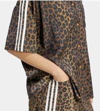 Adidas LEOPARD ANIMAL Buttoned SATIN SHIRT NEW Nwt L Large 100 Authentic