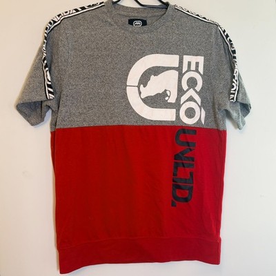 Ecko Unltd. Cotton Gray/Red Colorblock Logo Crew Neck T-Shirt Size S
