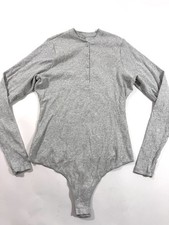 Skims Long Sleeve Henley Bodysuit Grey Ribbed Size 2X