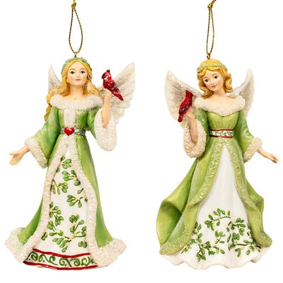 Kurt Adler Mistletoe Angel with Cardinals Ornament Set