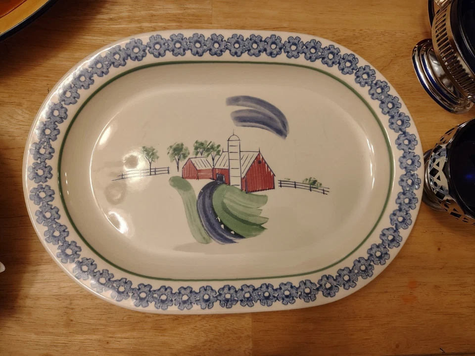 Pfaltzgraff Serving Trays Set Of 2 One With Rooster One Country Farm Scene  - Image 2 of 2