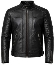 Men's Genuine Leather Jacket Black Cafe Racer Biker Motorcycle Moto Sheepskin XL