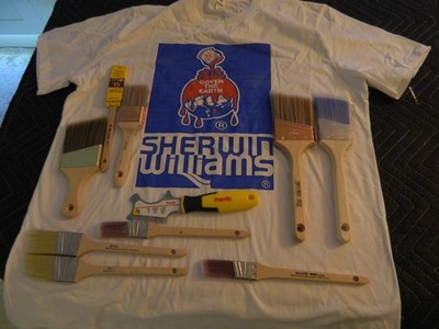 Wooster & Purdy Pinsel & Kamm weiß Maler Arbeit T-Shirt. 3in 2in 1in
