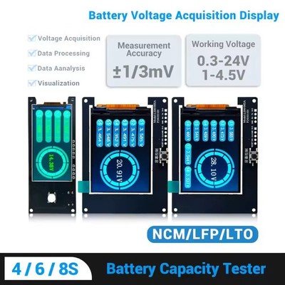 4S 6S 8S Battery Voltage Acquisition Display for Li-ion/LiFePO4/LTO Battery AUK.