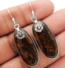 Natural Bronzite 925 Solid Sterling Silver Earrings Jewelry @12-1