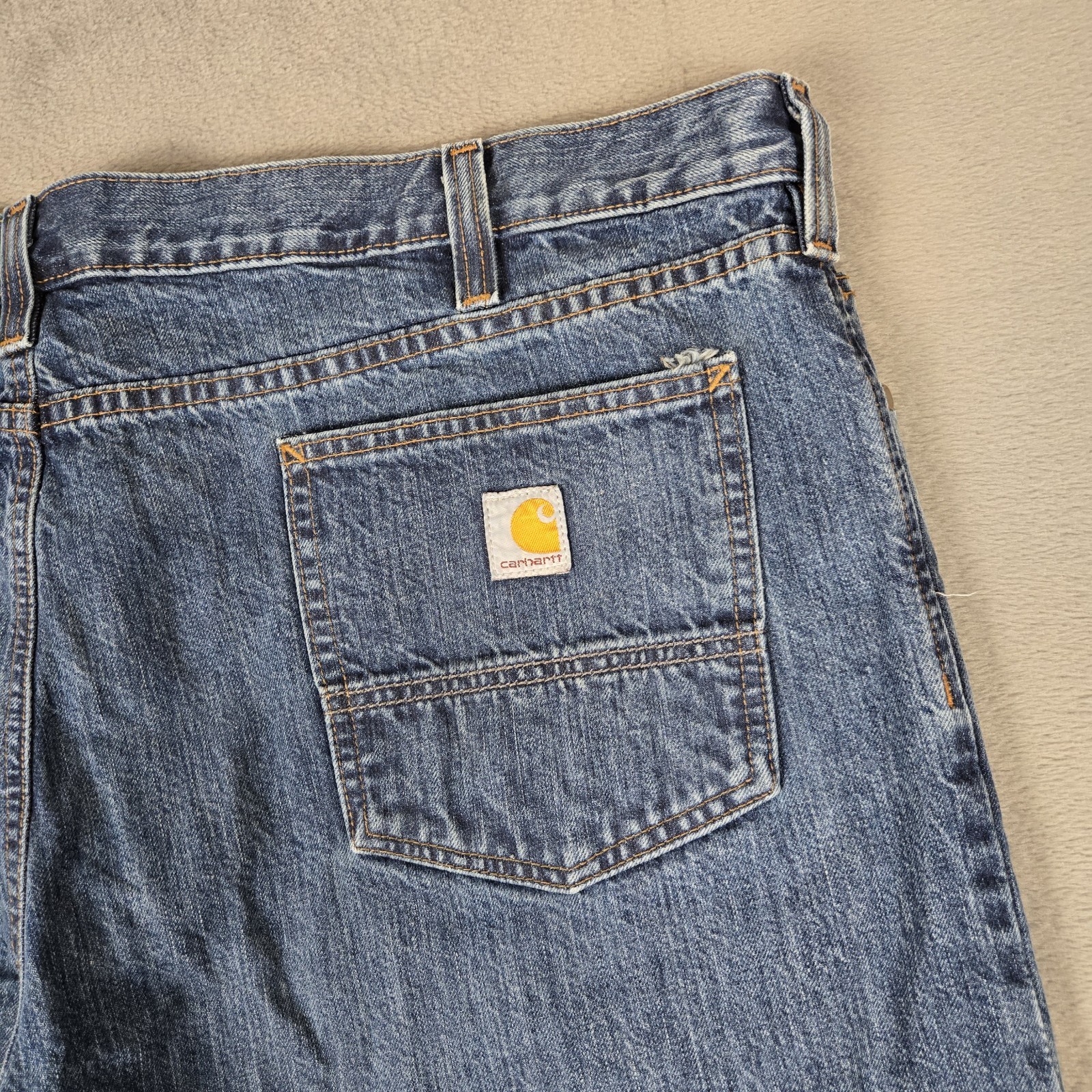 Carhartt Jeans Mens 42x30 Blue Relaxed Fit Straight Cotton Med Wash Denim Work thumbnail 6