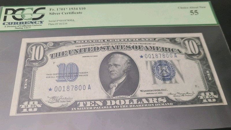 Fr.1701* 1934 $10 Silver Certificate Star Note PCGS 55