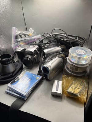 Untested Lot Of 3+ Sony Digital Cameras  Camcorders Tiffen DVD-R Big Case