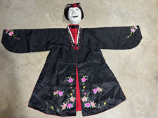 Hanbok- Handmade Girls Black Silk Floral Embroidered Korean Jacket  Hat Set