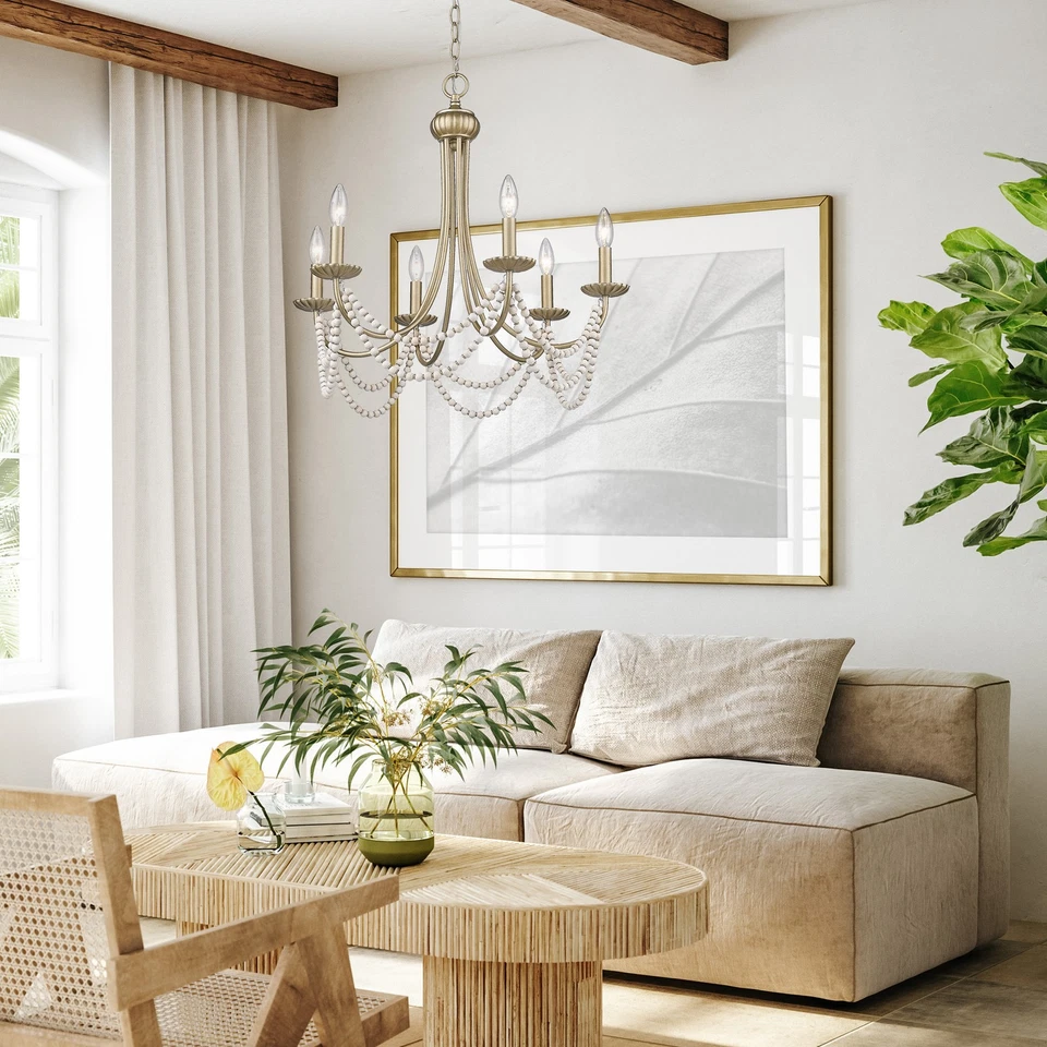 Golden Lighting 7646-6 Serafina 6 luces 25"W estilo vela con cuentas - dorado Foto 2 de 4