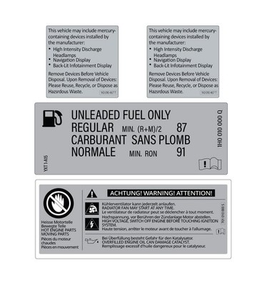 Custom Vehicle Information Decals Fuel Warning Mercury Label Replacement Sticker