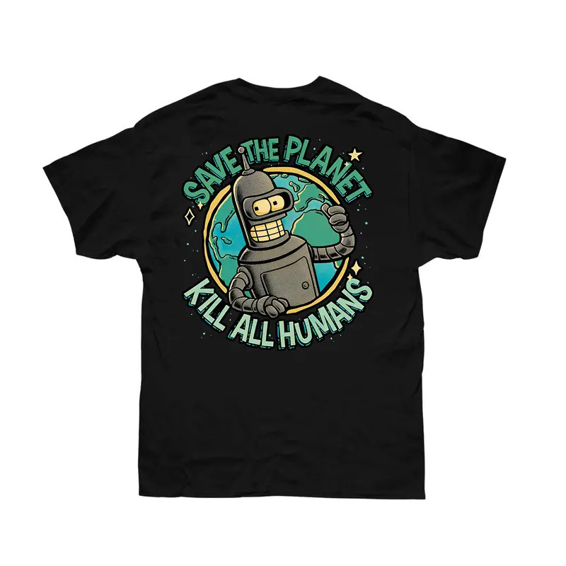 Save The Planet Kill All Humans Men's T-shirt Bold Statement Graphic Tee Black