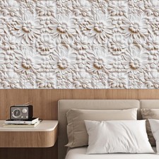 Floral Peel and Stick Wallpaper Vintage 3D Effect Wallpaper White 44.5cm x 3m
