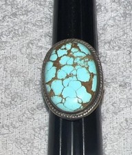Vintage Silver Spiderweb Turquoise Native American Ring 9.7g. Sz 7.75-8 EUC