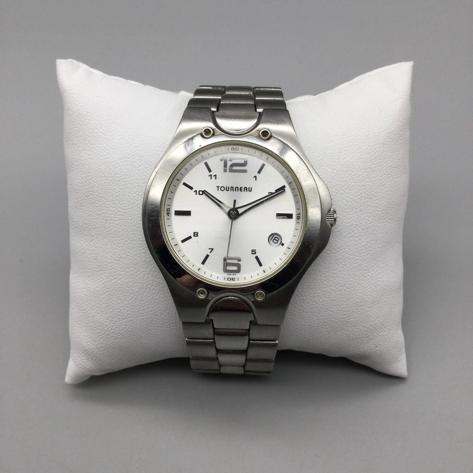 Reloj Acura Tourneau Hombre 39mm Tono Plateado Fecha Esfera Redonda Batería Nueva 7" Foto 2 de 4