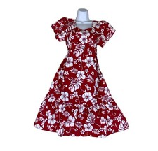 VTG 70s 80s 'ALOHA REPUBLIC' RED WHITE FLORAL HAWAIIAN BEACH SUMMER TENT DRESS S