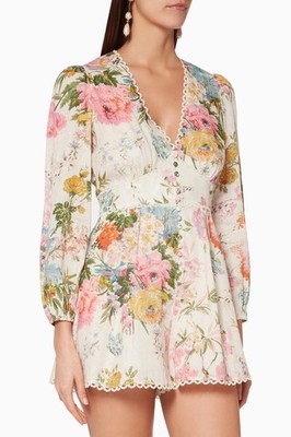 Zimmermann Heathers Linen Playsuit Floral Print Lace US 4-6/AU 0-1 *READ