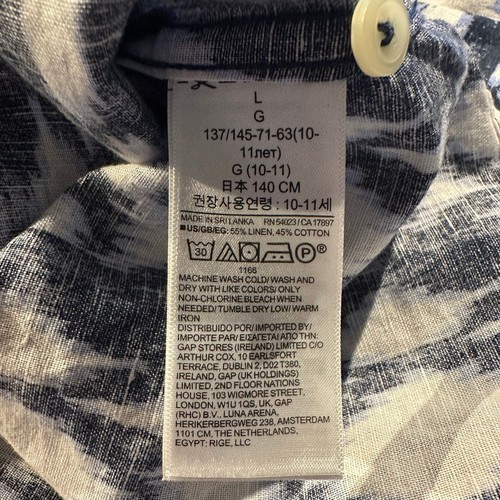 NWT Gap Linen Blend Short Sleeve Button Down Blue Ikat Boys Large - Picture 8 of 8