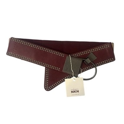 NKN Nekane Asymmetric Burgundy Studded Faux Leather Belt NWT One Size Reg. $65