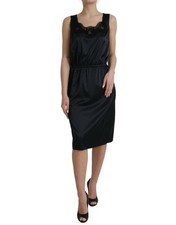 Dolce & Gabbana Black Polyester Lace Trim Sheath Midi Women's Dress Authentic