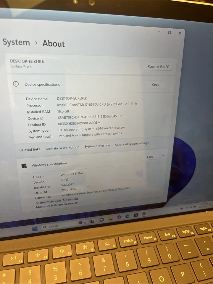 Microsoft Surface Pro 4 Intel i7-6650U @ 2.20GHz 8GB LPDDR3 RAM 256GB SSD WIN 11 - Image 2 of 4