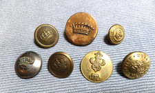 7 botones CORONAS de uniforme de metal antiguo vintage