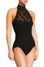 Hanky Panky L105356 Black Halter-Neck Lace Bodysuit Women's Size M