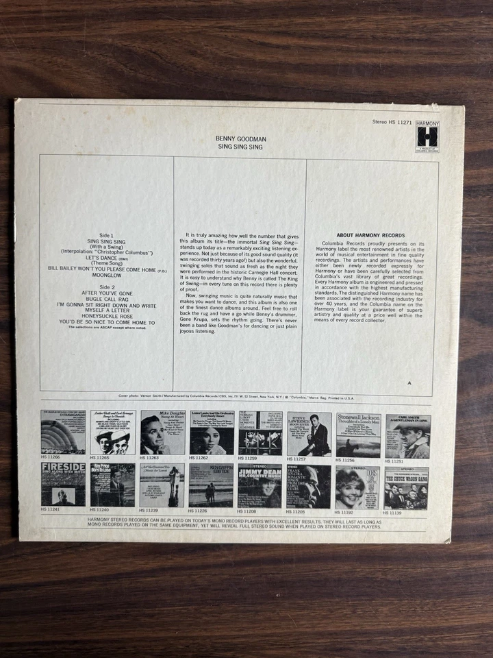 Benny Goodman: Sing Sing Sing VINYL LP ALBUM HARMONY RECORDS hs-11271 Foto 2 de 4