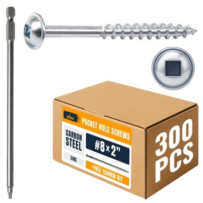 300 PCS #8 Pocket Hole Screws 2'' Inch Zinc Carbon Steel SelfTapping 150mm Bit