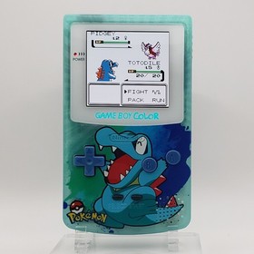 Laminated OLED Screen - Totodile Game Boy Color w/ Case - New Speaker, Recapped