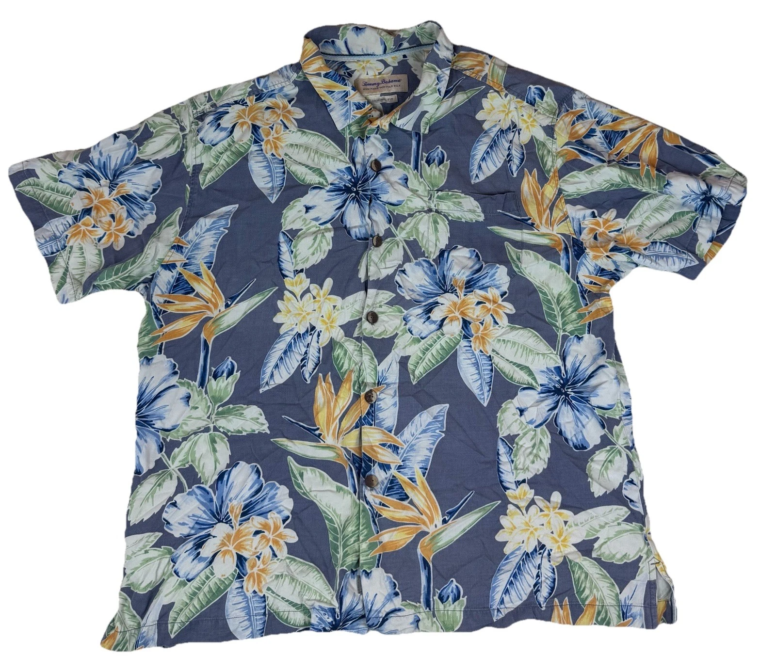 Tommy Bahama Heritage Tortola 100% Silk Original XL Men’s Gray Hawaiian Shirt ￼