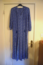 ZARA Grecian Tiered Maxi Dress Size M UK 12 14 Blue White Floral Print Holiday