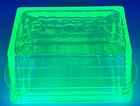 Vintage Block Optic Green Uranium Vaseline Butter Dish With Lid
