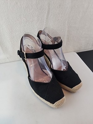 Time and Tru Black Wedge Espadrilles Shoes Women s Size 9 
