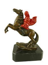 Bronze Sculpture Mystical Rider Horse On Marble Base After Banksy