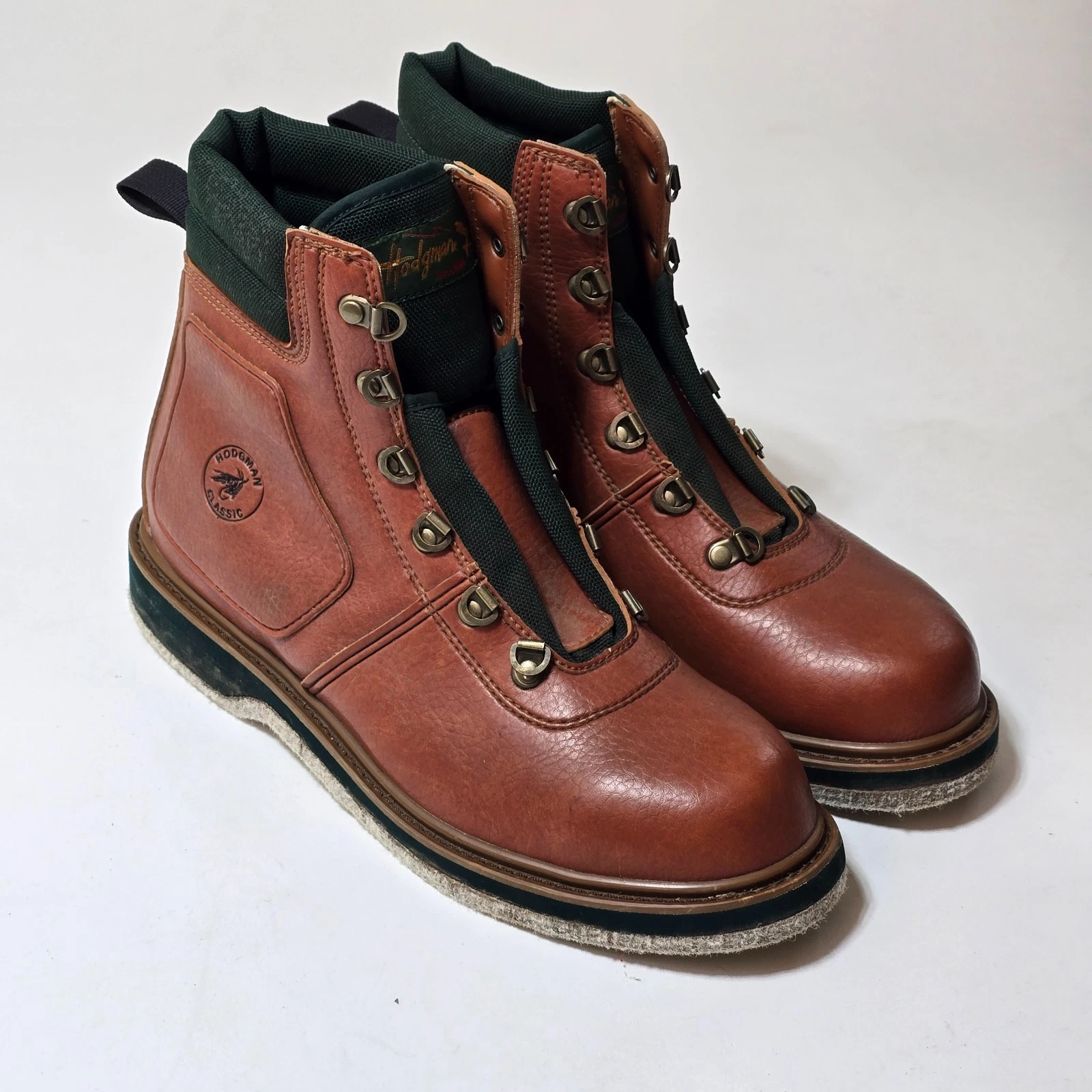 Hodgman Classic Wading Boots Men US 10 Brown Fly Fishing Felt Sole Lace Up Ankle